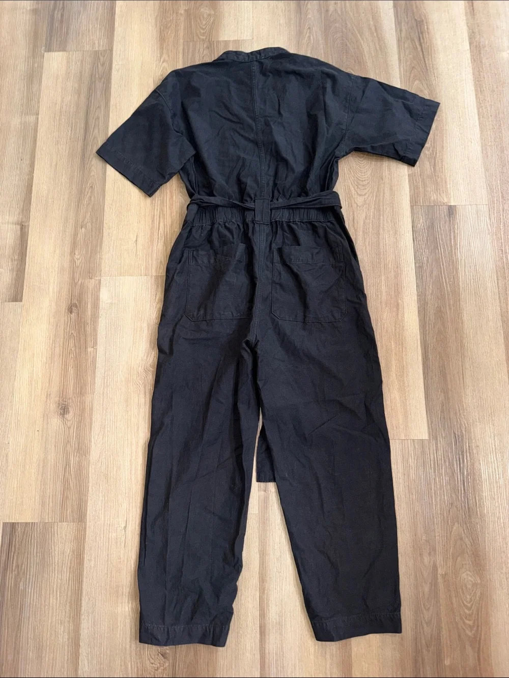 Everlane The Fatigue Short-Sleeve Jumpsuit Crop Belted Organic Cotton Gray 6